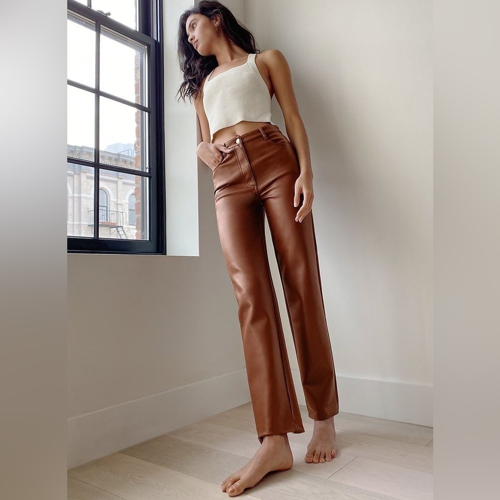 NEW Aritzia Wilfred The Melina Pant Faux Leather Trouser Brown Size 6 NWT